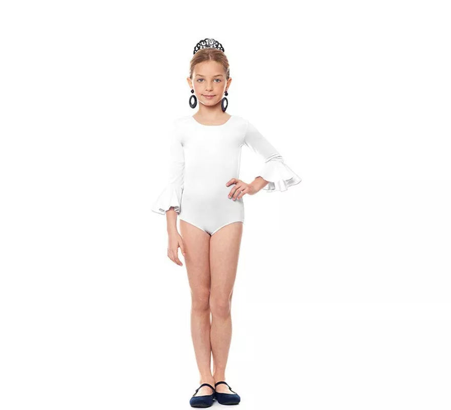 Translation missing: it.Body o maillot Sevillana Licra con Volante blanco para niña