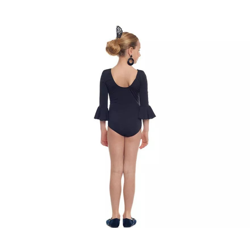 Translation missing: it.Body o maillot Sevillana Licra con Volante negro para niña