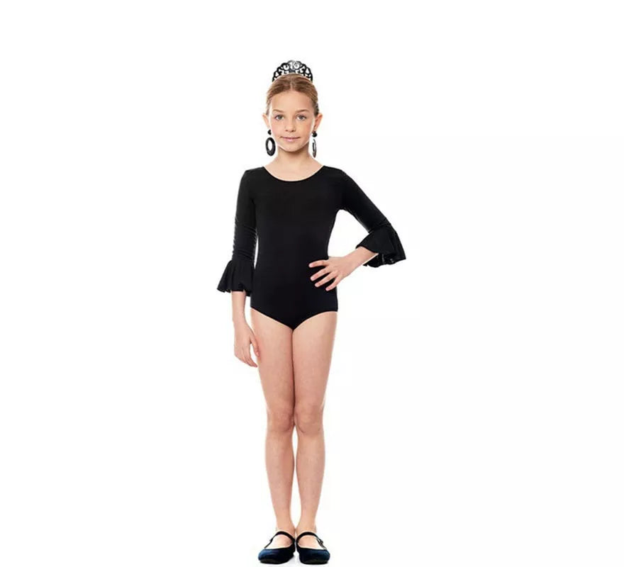 Translation missing: it.Body o maillot Sevillana Licra con Volante negro para niña