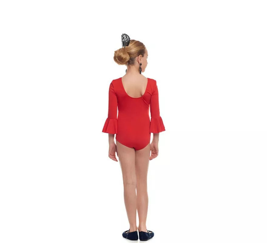 Translation missing: it.Body o maillot Sevillana Licra con Volante rojo para niña