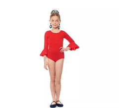 Body o body Sevillana in lycra con volant rosso per bambina