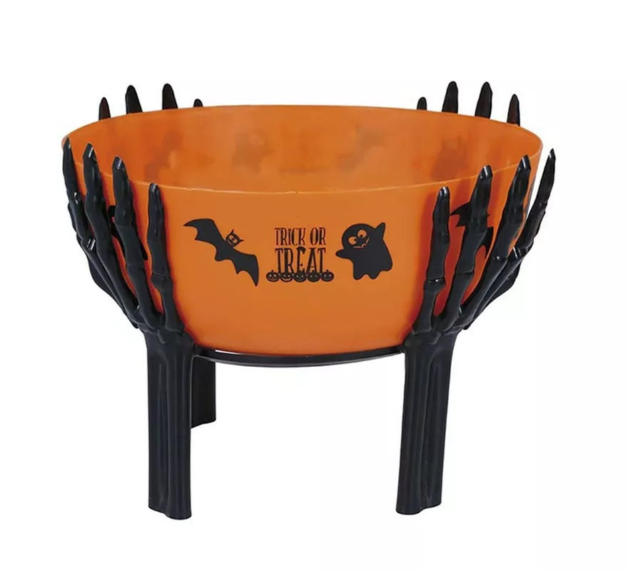Translation missing: it.Bol naranja con soporte de manos calavera de 26x18 cm
