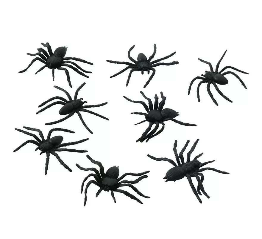 Translation missing: es.Bolsa con 8 Arañas 6 cm. para decorar en Halloween