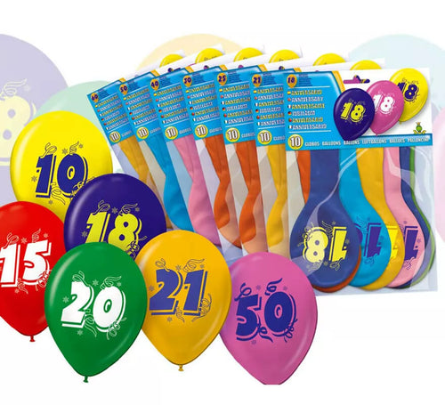 Bolsa de 10 globos con el número 8 impreso