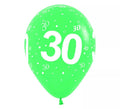 Bolsa de 10 Globos de látex con el número 30 serigrafiado