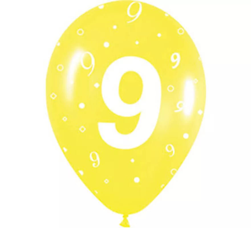 Translation missing: it.Bolsa de 10 Globos látex con el número 9 serigrafiado 30cm
