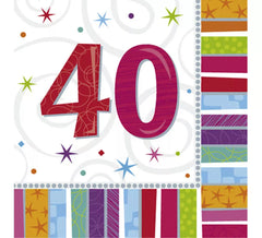 Borsa di 16 tovaglioli di compleanno con il numero 40 di 33x33cm
