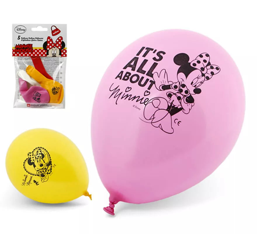 Translation missing: it.Bolsa de 5 Globos de Minnie colores surtidos de 23 cm