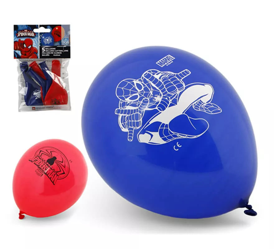 Translation missing: it.Bolsa de 5 Globos de Spiderman colores surtidos de 23 cm