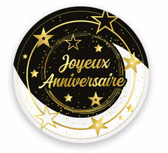 Sacchetto di 6 piatti Joyeux Anniversaire da 23 cm