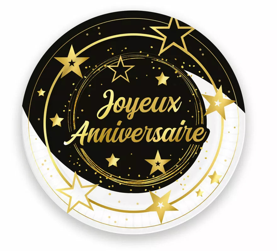 Translation missing: es.Bolsa de 6 Platos Joyeux Anniversaire de 23 cms