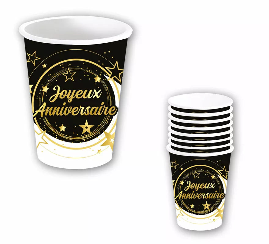Translation missing: es.Bolsa de 6 Vasos Joyeux Anniversaire de 240 ml-9 cms