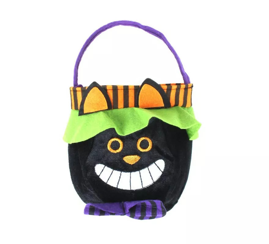 Translation missing: it.Bolsa para dulces Gato negro de terciopelo de 18x16 cm
