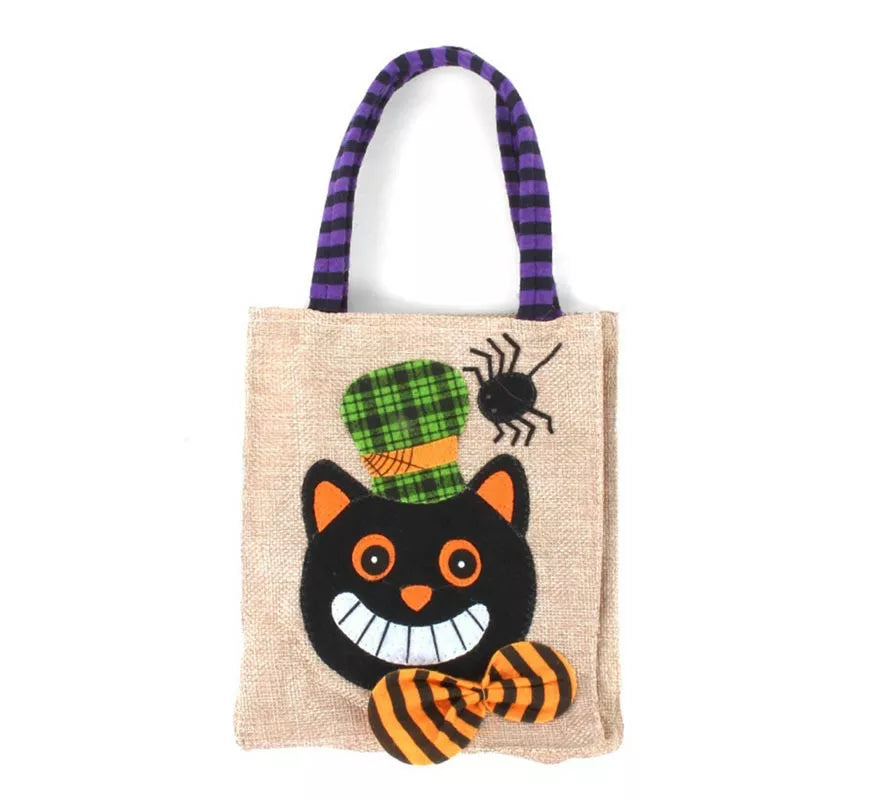 Translation missing: it.Bolsa para dulces Gato sonriente de Lino de 20x15 cm