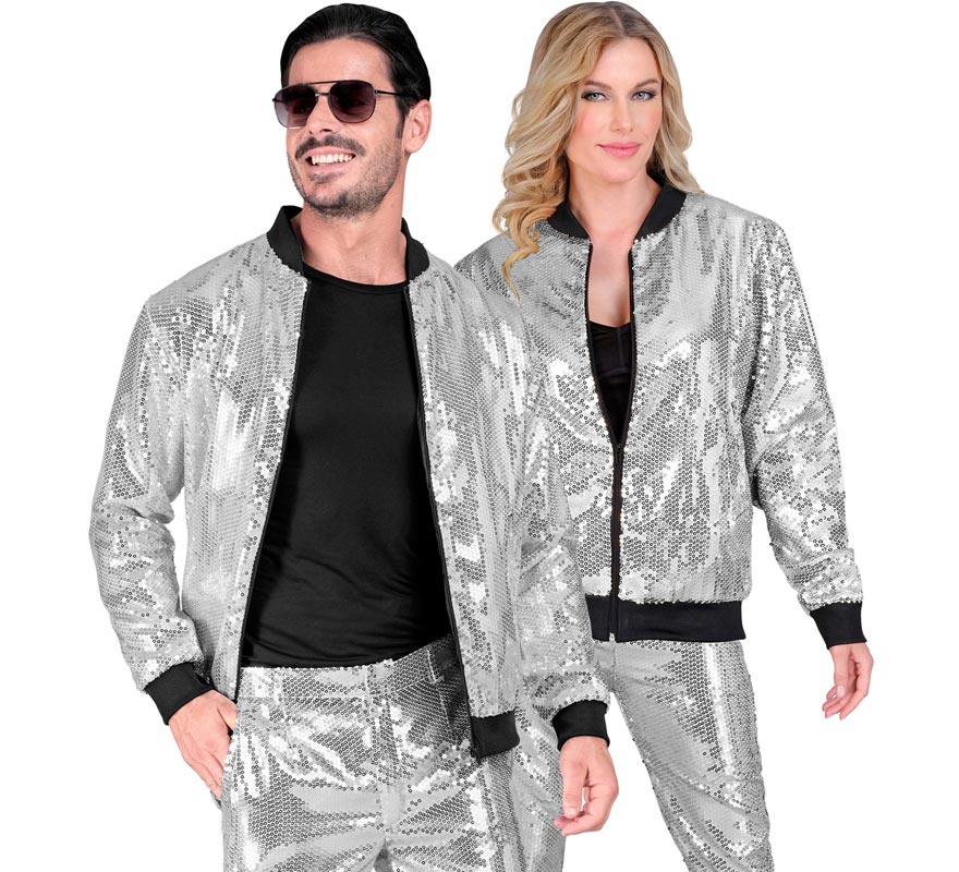 Translation missing: es.Bomber Fiesta plateado con lentejuelas para adulto