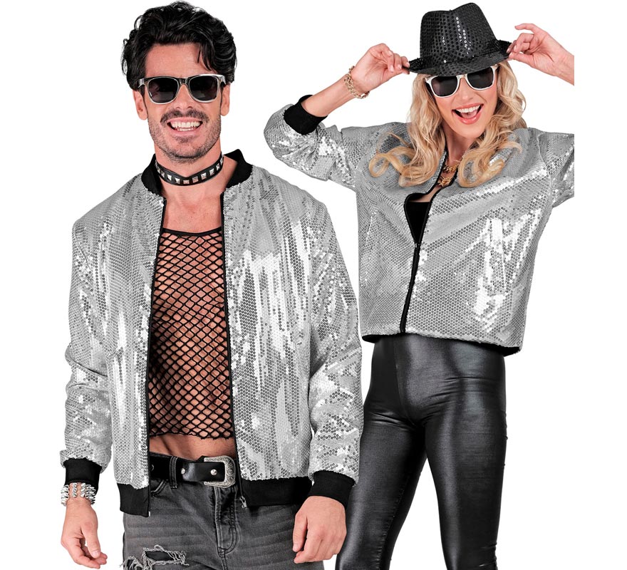 Translation missing: es.Bomber Fiesta plateado con lentejuelas para adulto