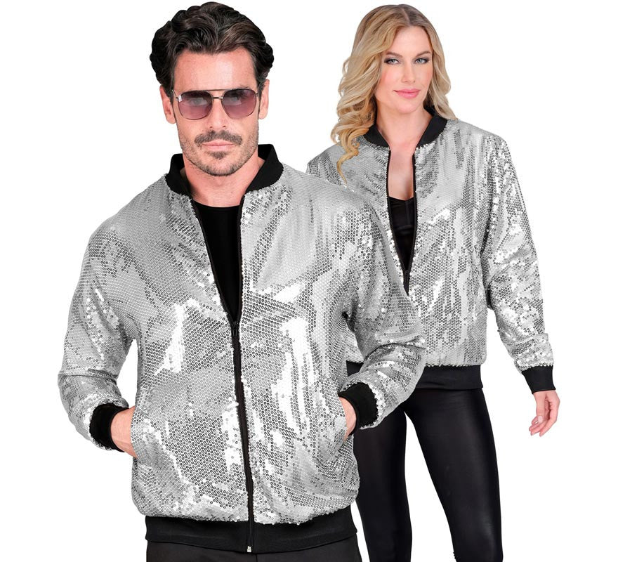 Translation missing: es.Bomber Fiesta plateado con lentejuelas para adulto