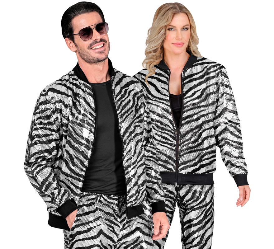 Translation missing: it.Bomber Moda a rayas plateado con lentejuelas para adulto