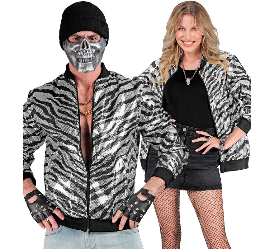 Bomber Moda a rayas plateado con lentejuelas para adulto