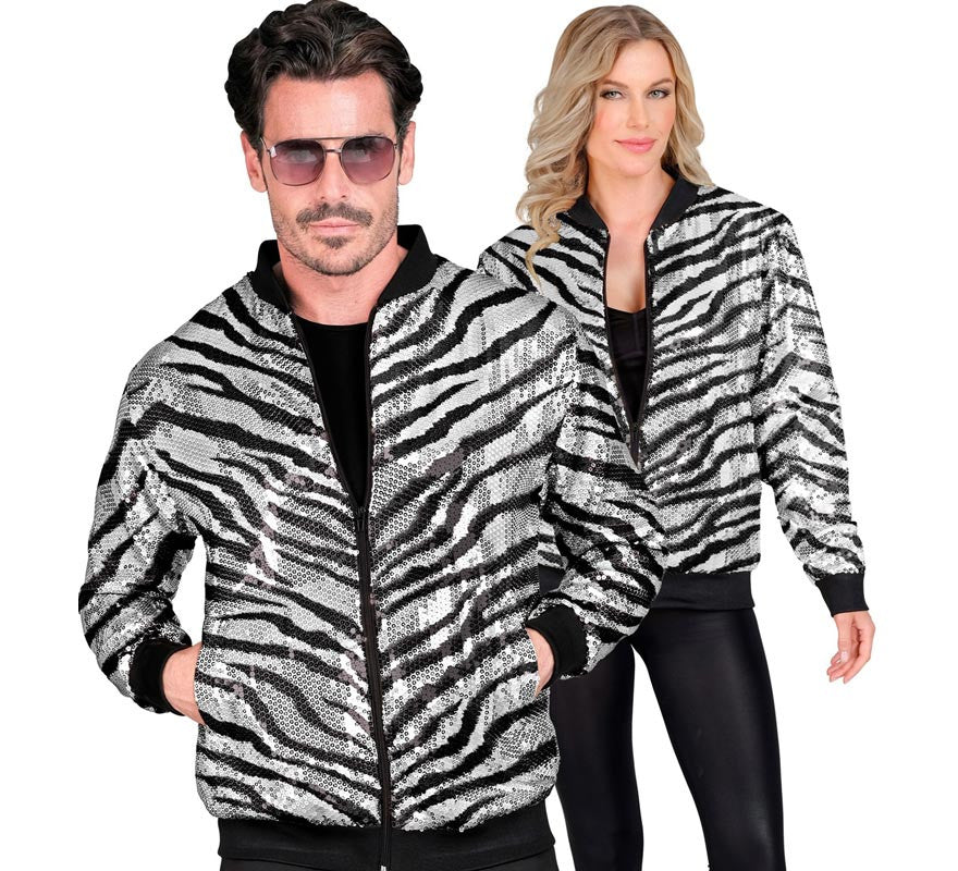 Bomber Moda a rayas plateado con lentejuelas para adulto