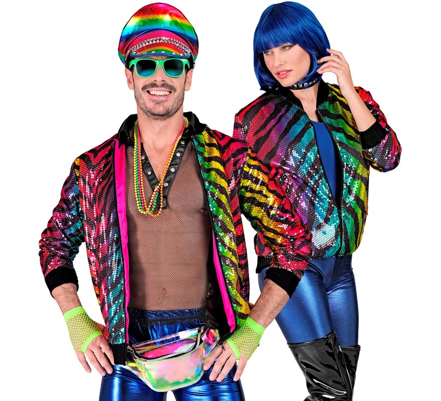 Translation missing: it.Bomber Moda animal print a rayas multicolor para adulto