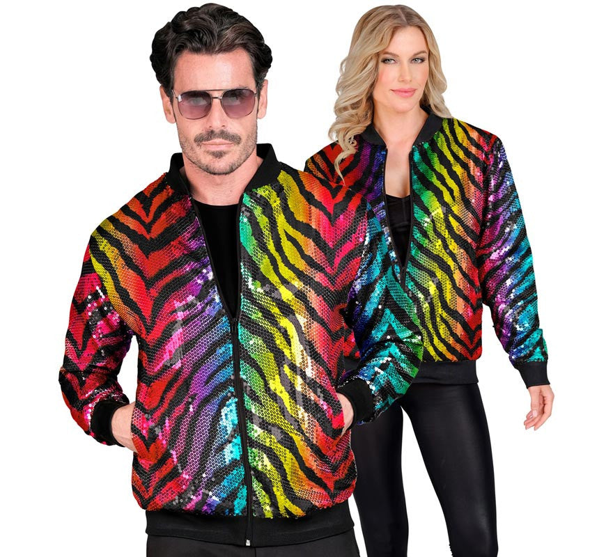 Translation missing: it.Bomber Moda animal print a rayas multicolor para adulto