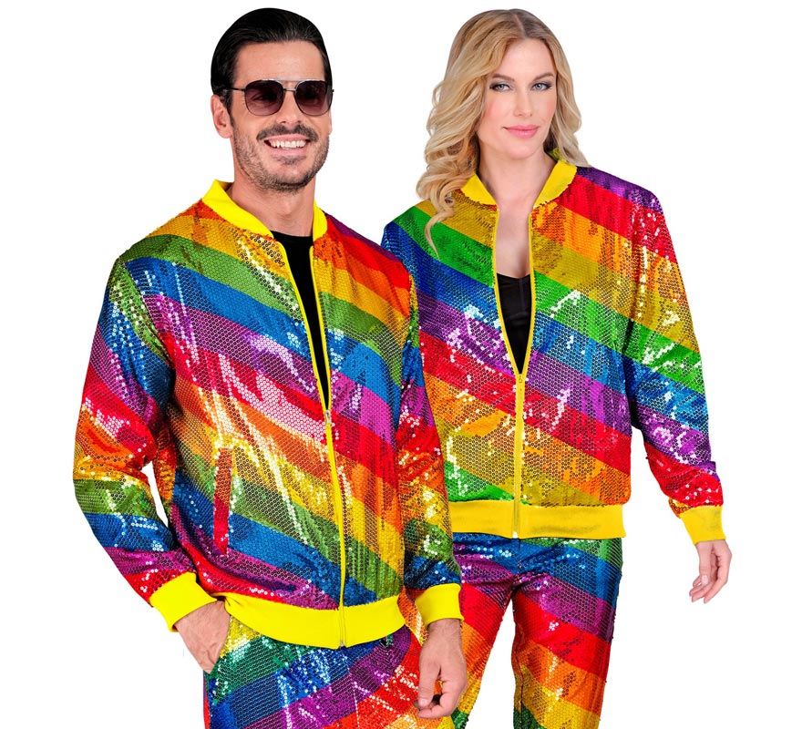 Bomber Moda franjas multicolor con lentejuelas para adulto