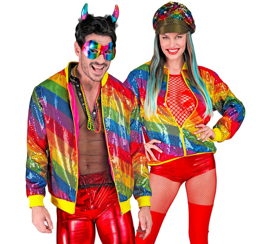 Translation missing: it.Bomber Moda franjas multicolor con lentejuelas para adulto