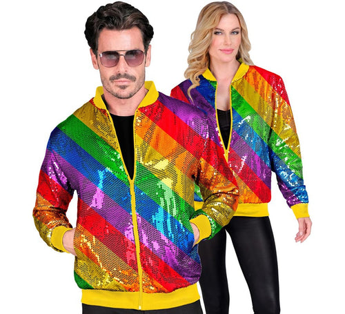 Bomber Moda franjas multicolor con lentejuelas para adulto