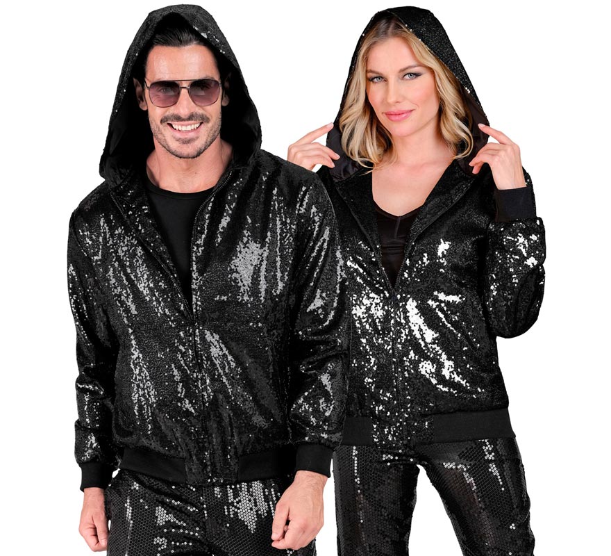 Translation missing: it.Bomber Moda negro con capucha y lentejuelas para adulto