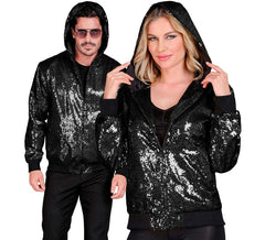 Bomber Moda nero con cappuccio e paillettes per adulto