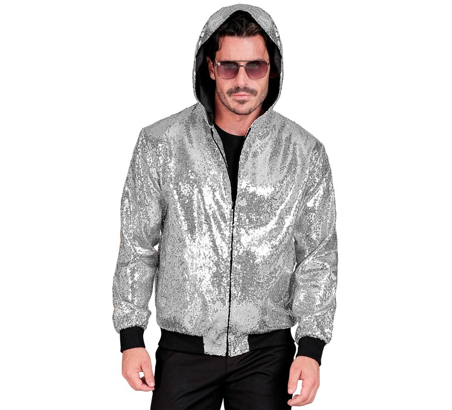 Translation missing: it.Bomber Moda plateado con capucha y lentejuelas para adulto
