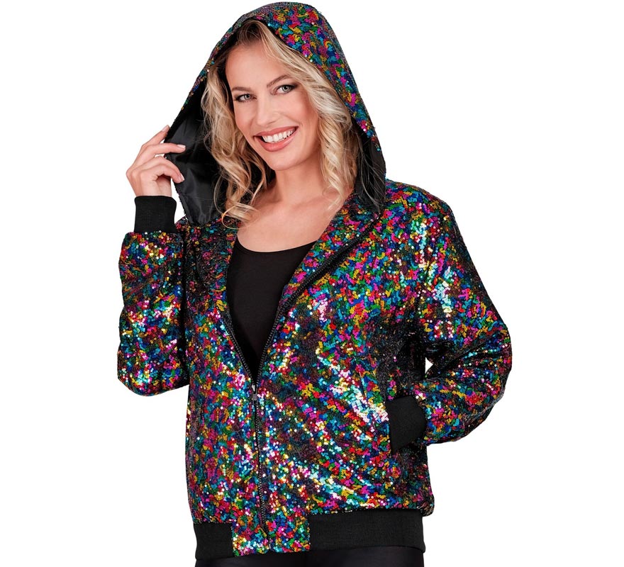 Bomber puntos multicolor con capucha para adulto