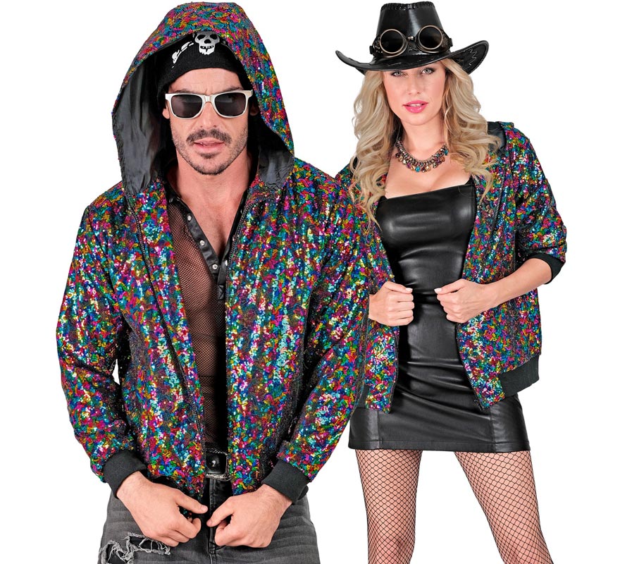 Bomber puntos multicolor con capucha para adulto