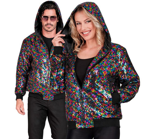 Bomber puntos multicolor con capucha para adulto