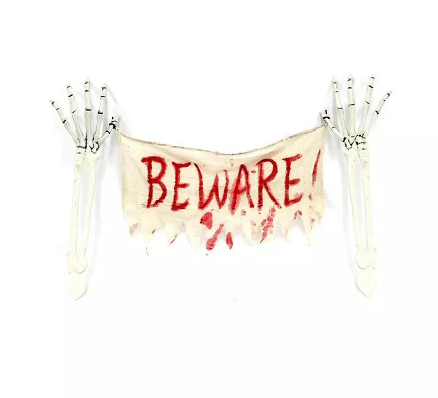 Translation missing: it.Brazo Esqueleto con Cartel Beware de 44x70 cm