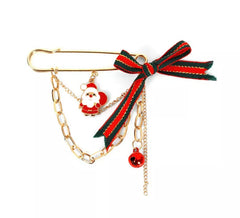 Spilla Babbo Natale fiocco e catena 8x8 cm