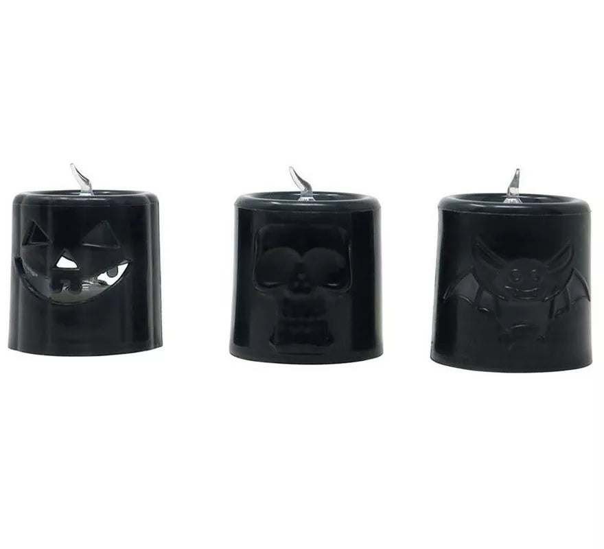 Translation missing: it.Caja de 12 Velas Naranja y Negra con Luz de 4.5X4.5 cm
