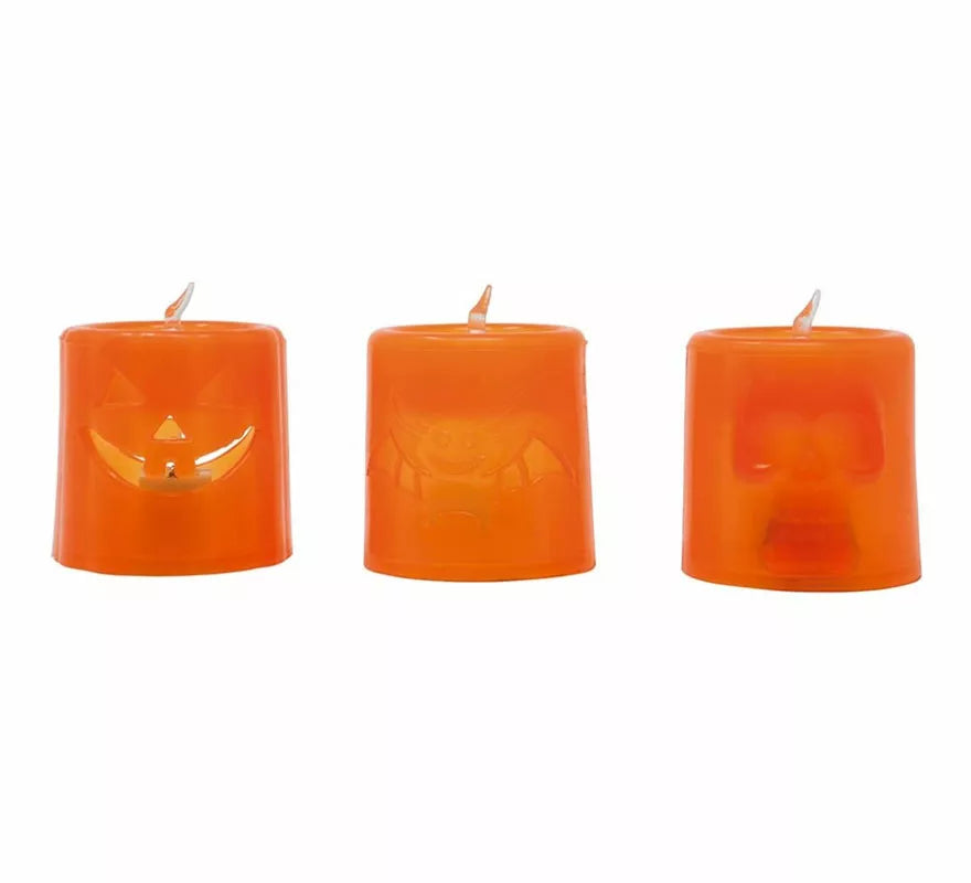 Translation missing: es.Caja de 12 Velas Naranja y Negra con Luz de 4.5X4.5 cm