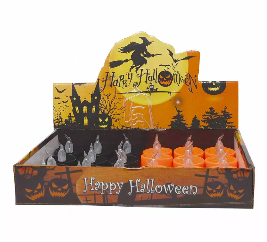 Translation missing: it.Caja de 12 Velas Naranja y Negra con Luz de 4.5X4.5 cm