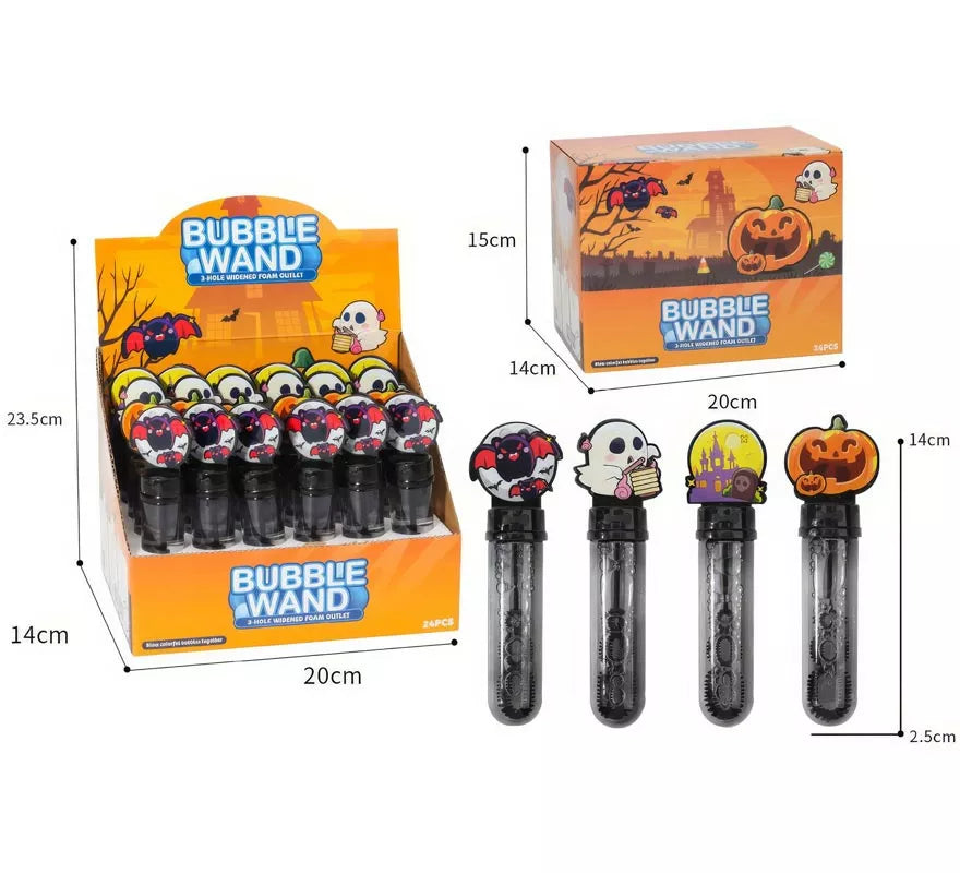Caja de 24 Tubos Burbujas 4 modelos surtidos de 14 cm