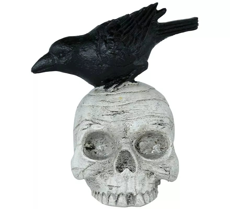 Translation missing: it.Calavera con Cuervo de Resina de 14x9 cm