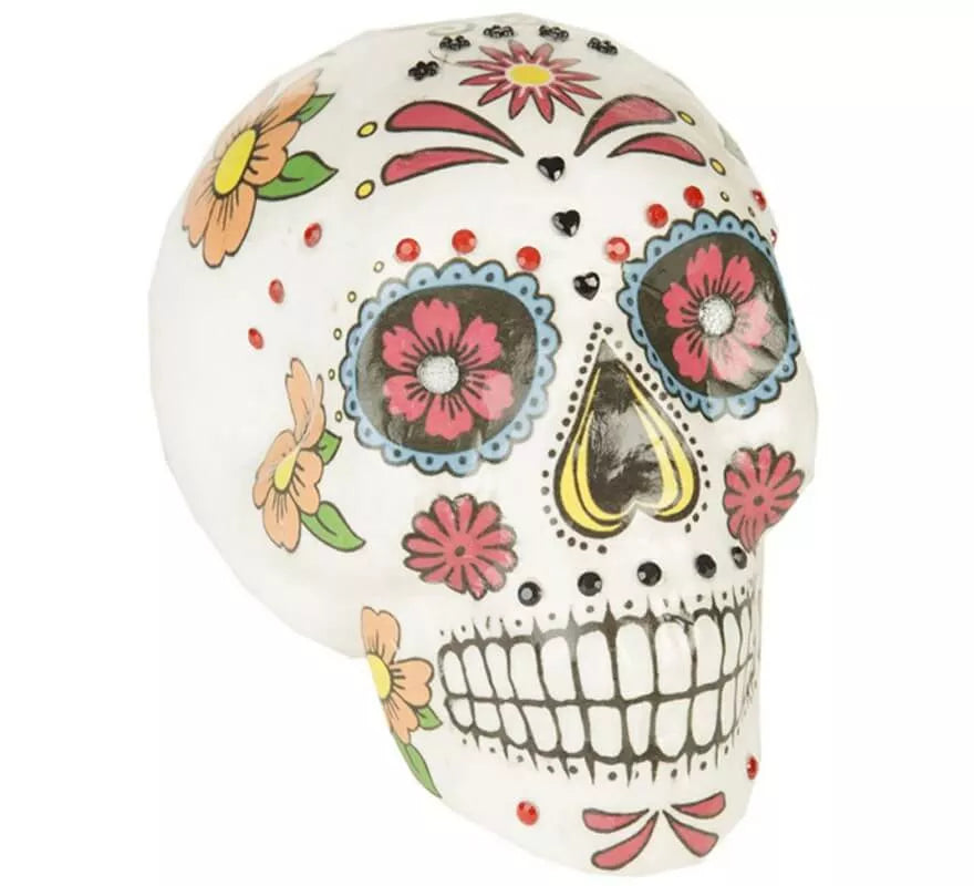 Translation missing: es.Calavera Día de Los Muertos colorida de 19 cm