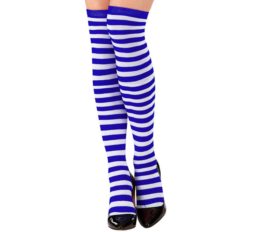Translation missing: es.Calcetines Altos a Rayas Blancas y Azules de 64 cm para mujer