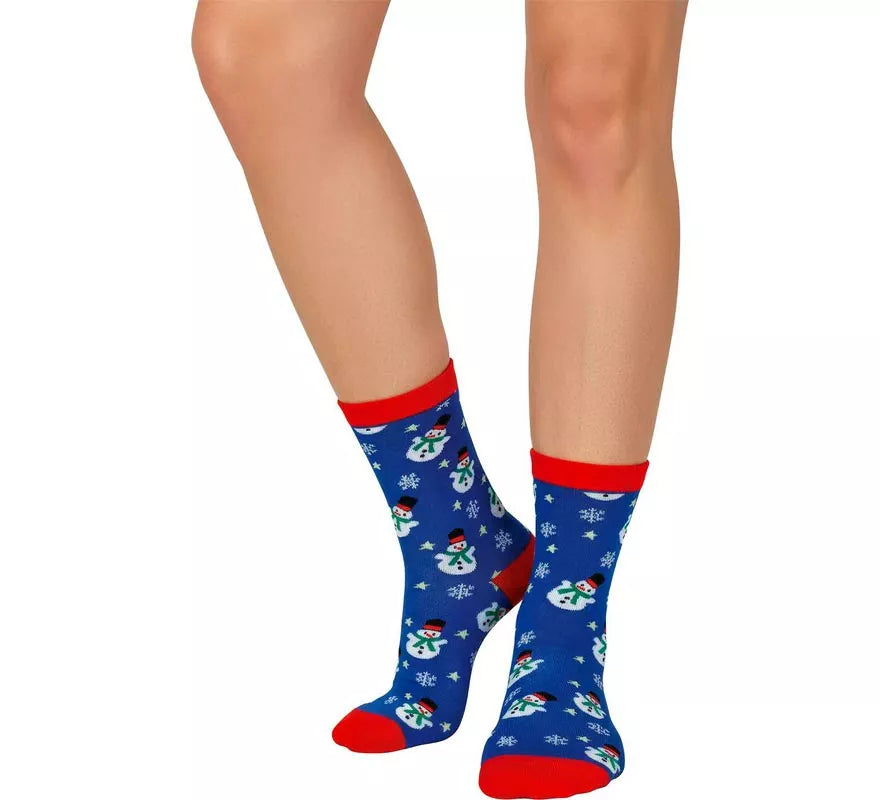Translation missing: it.Calcetines Navideños Muñeco de Nieve azul en números del 22 al 48