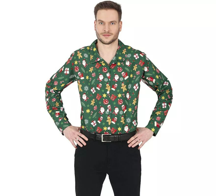 Translation missing: it.Camisa de Navideña verde estampado para hombre