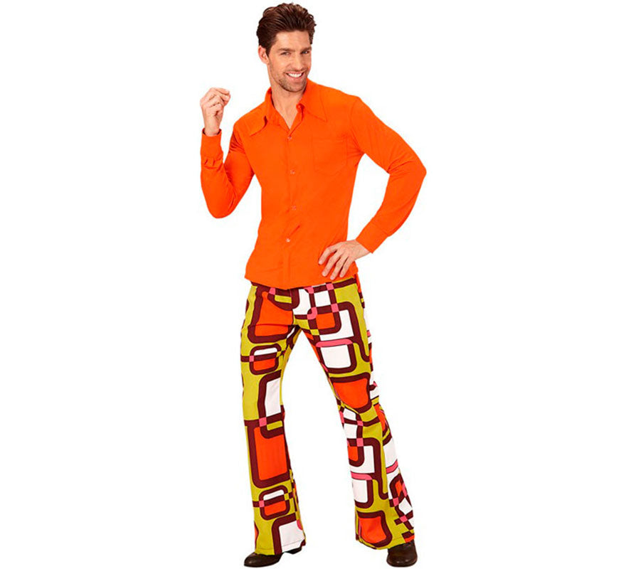 Camisa Disco Años 70 naranja para hombre