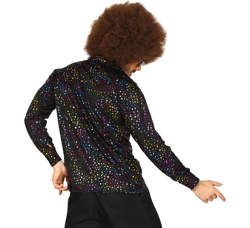 Translation missing: it.Camisa Disco Años 70 negra multicolor para hombre