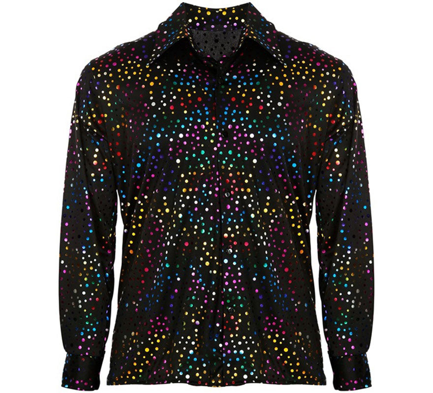 Translation missing: es.Camisa Disco Años 70 negra multicolor para hombre
