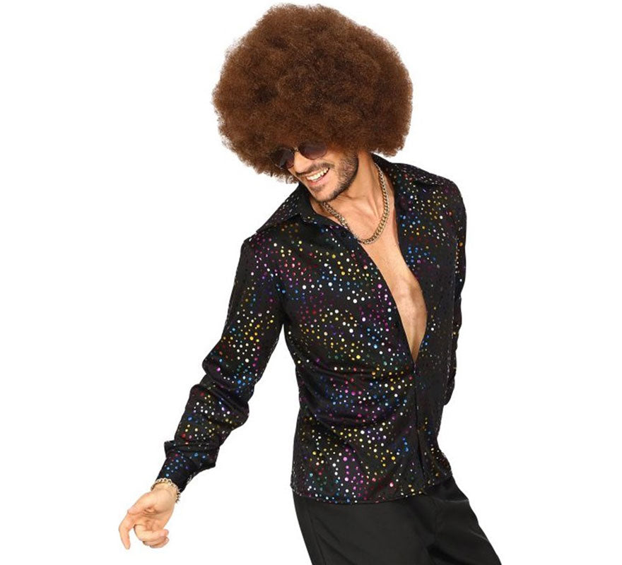 Translation missing: es.Camisa Disco Años 70 negra multicolor para hombre